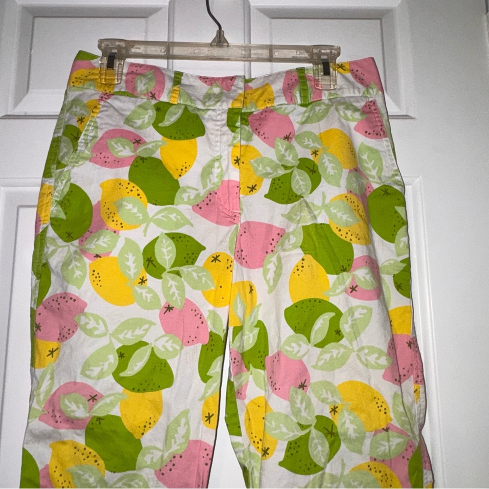 Lilly Pulitzer citrus lemon lime print Pink Yellow Fruit capri pants vintage 8 - Picture 3 of 13